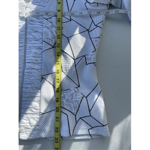 Ravel Geometric Print Jacket Ruched Front White Black Career Size M - Picture 3 of 5